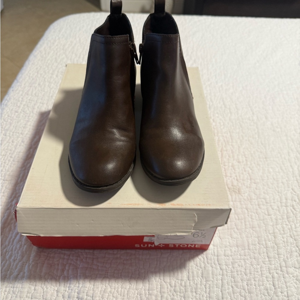 Sun + Stone Brown Ankle Boots